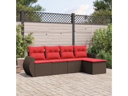 Vidaxl Conjunto De Sofá De Jardim De 5 Peças Com Almofadas Em Rattan Sintético Marrom