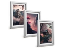 Composição De Quadrospaisagens Fantásticas Das Montanhas Do Japão Moldura Prateada Imagens Para Um Quarto Infantil Espelharte (3 Peças 20x30 Cm)