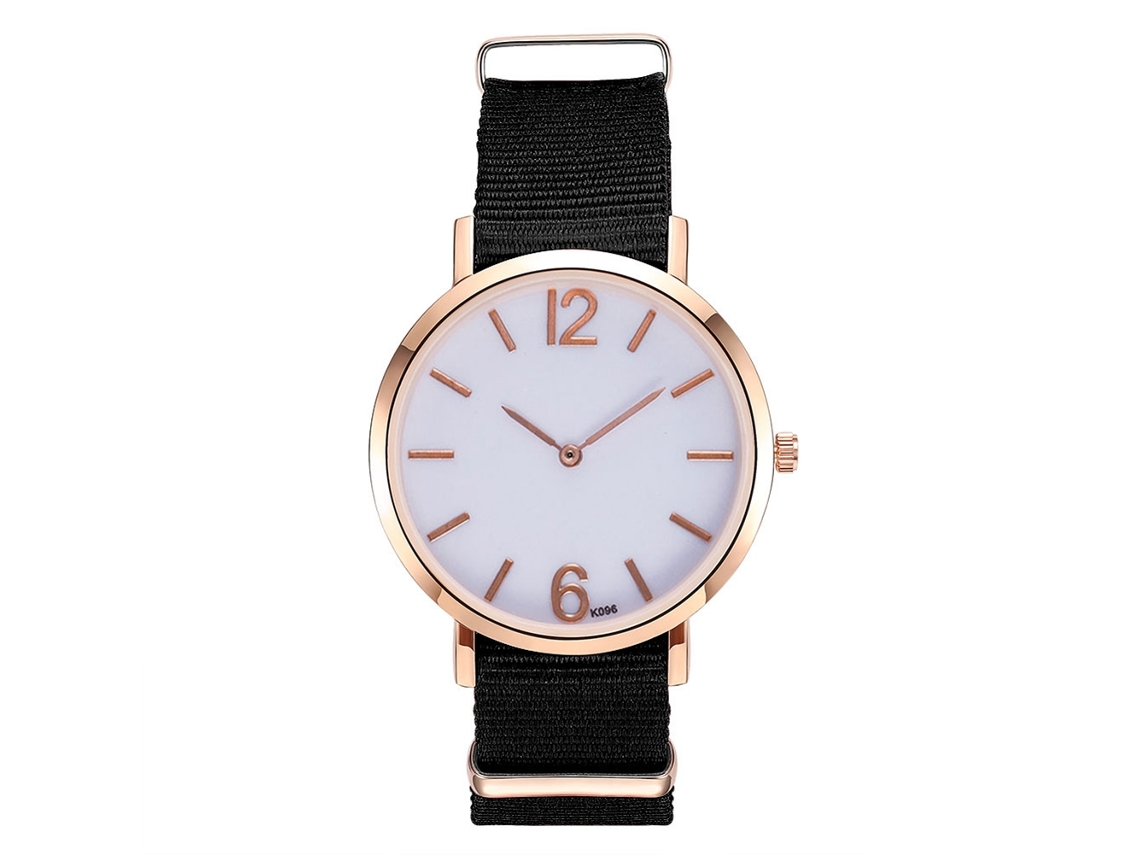Relógio analógico de quartzo Zhoulianfa para homem e mulher com pulseira de nylon preta.