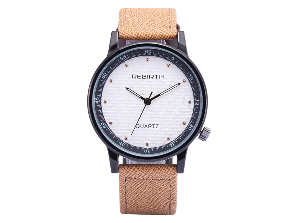 Relógio analógico Rebirth Quartz com mostrador redondo e pulseira ajustável em PU (laranja e branco)
