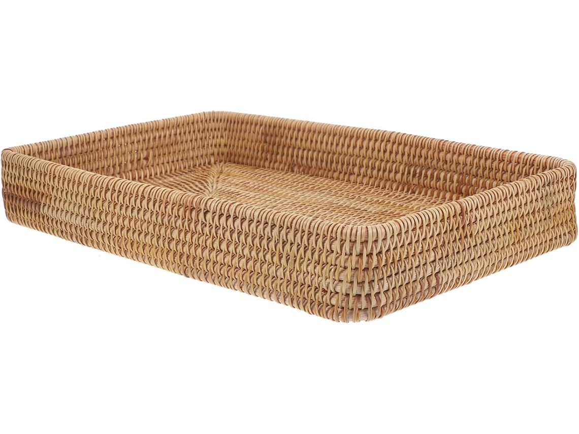 Bandeja Retangular De Rattan Trançado À Mão, Multiuso Para Armazenamento E Servir, Dimensões 37 X
