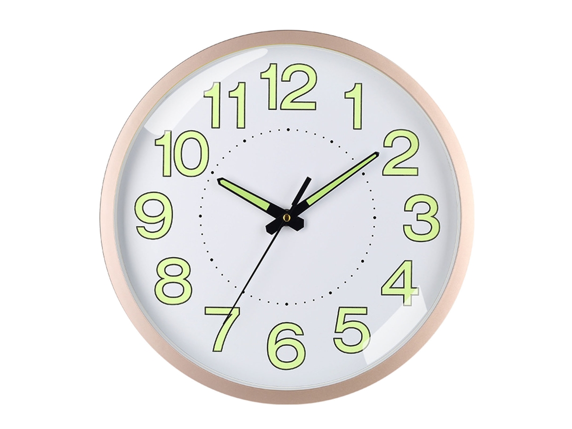 Reloj De Cuarzo Silencioso Luminoso Pared 12in Marco Oro Rosa Para Salón Dormitorio