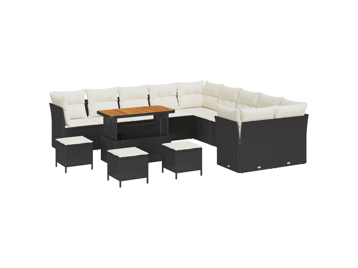 Conjunto 14 Sofá De Jardim Vidaxl Preto Vime Pe (110 X 55 X 71 Cm)