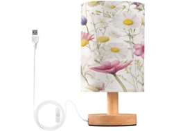 Luminária De Cabeceira Led Com Portas Usb Leitura Mesa Para Quarto Cúpula Tecido E Base Madeira Escritório Dormitório