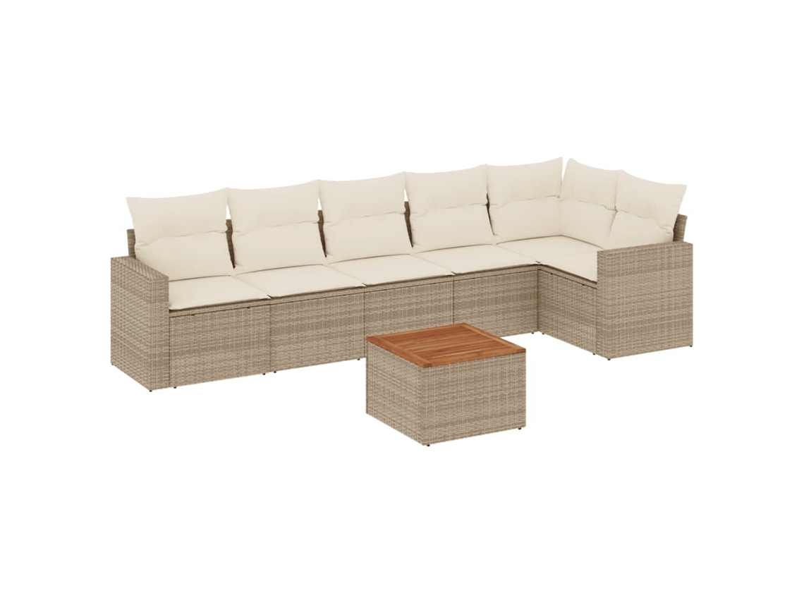 Conjunto de 7 Sofás para Jardim com Almofadões Vime Pe Bege MAISON EXCLUSIVE (7 pcs)