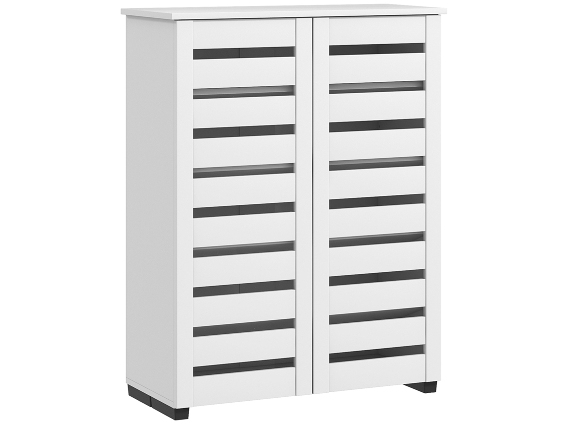 Armário Sapateiro Móvel 5 Níveis com 4 Prateleiras Ajustáveis e Portas de Ripas madeira 76x33x98cm branco BTFORUS