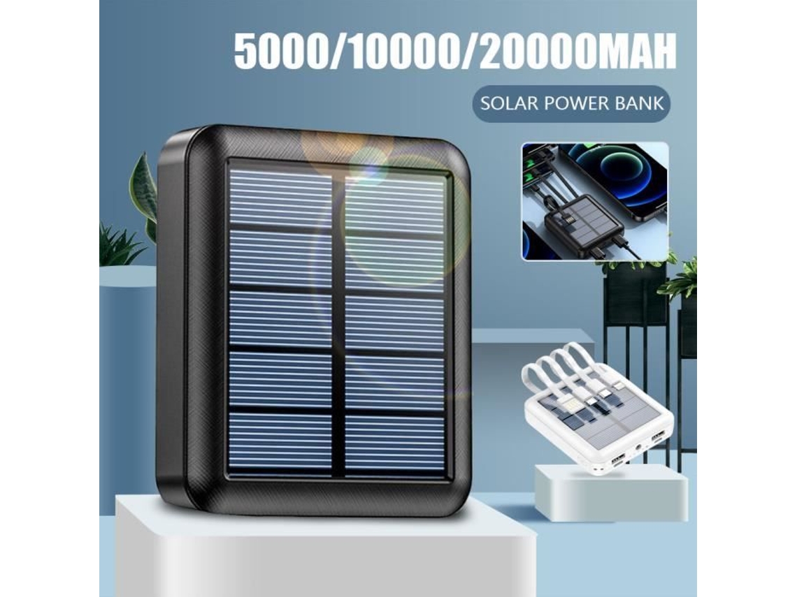 Banco de Energia Solar de Super Grande Capacidade 20000 Mah com Lâmpada Led-Preto MIOLOE