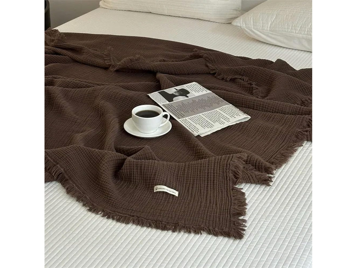 1 Manta de Sofá 100% Algodão Roupa Cama com Franjas Xale Cor Sólida Macia e Agradável Ao Toque Estampa Arraia,