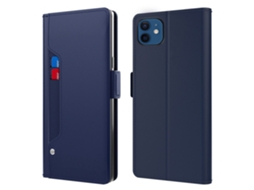 Capa Para Iphone 12 Pele Sintética Anti-choque Magnética Com Porta-cartões Azul