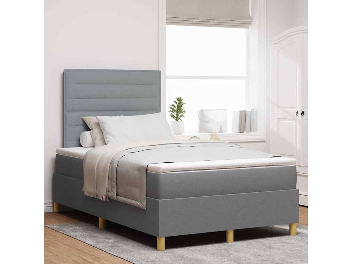 Vidaxl Cama Box Spring Led Cinzento-claro 120 X 200 Cm Tecido