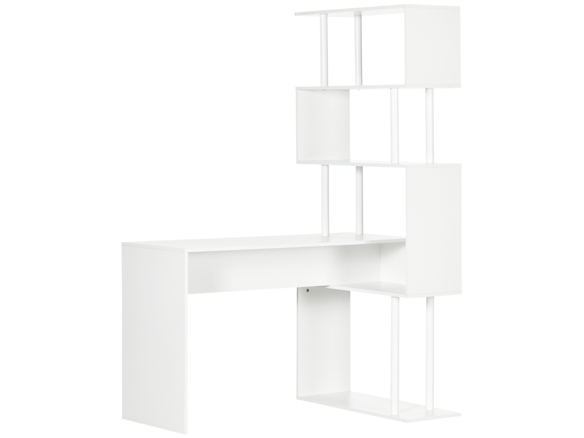 Escrivaninha Angular Moderna Em Painel De Partículas Para Escritório E Estudo Com Prateleira De 4 Níveis, 120x80x176 Cm, Branco
