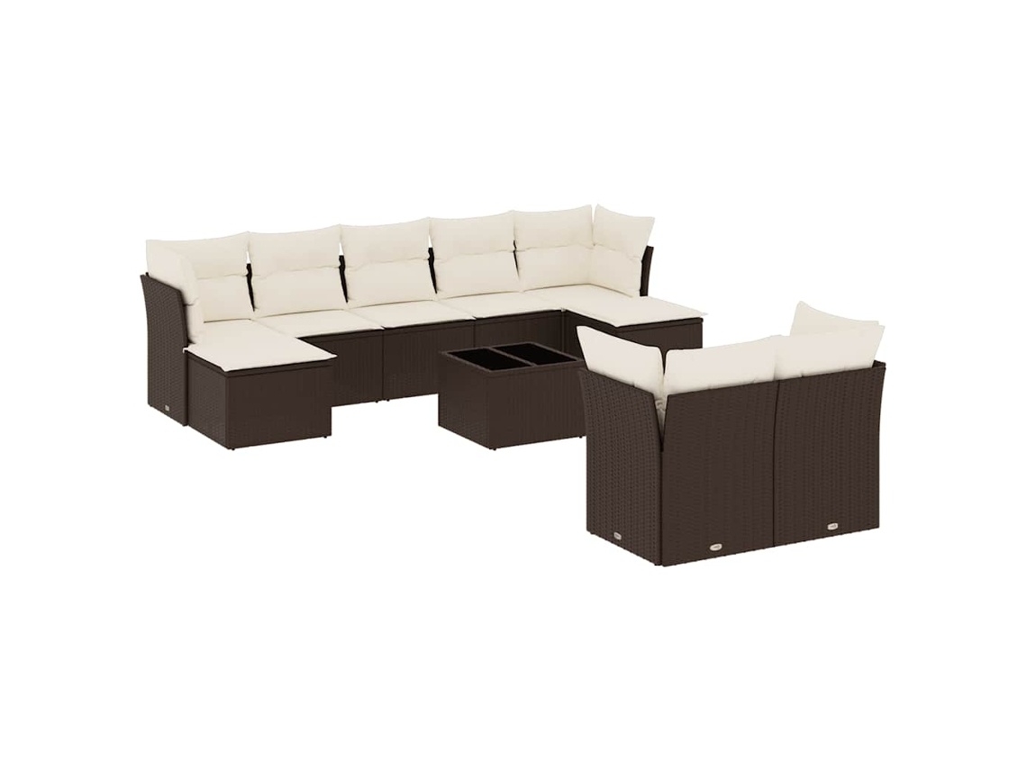 Conjunto de 10 Sofás de Jardim com Almofadões Vime Pe Castanho MAISON EXCLUSIVE (10 pcs)