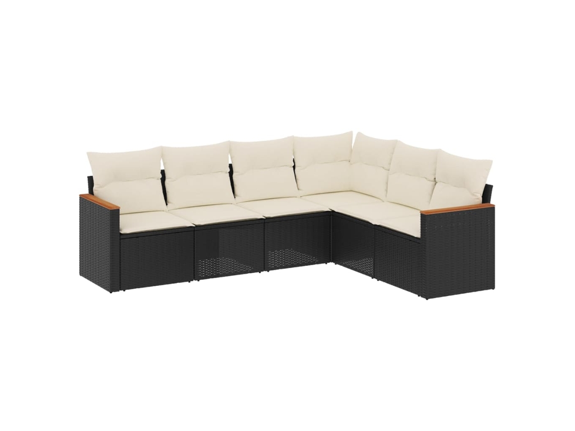 Conjunto Sofás de Jardim 6 Pcs com Almofadões Vime Pe Preto MAISON EXCLUSIVE (6 pcs)