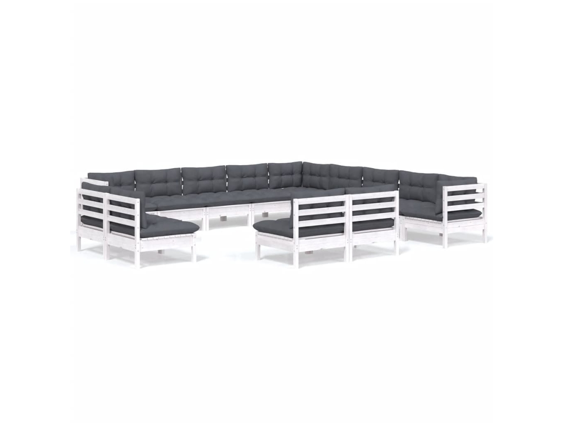 Conjunto de 13 Lounge de Jardim com Almofadões Pinho Maciço Branco MAISON EXCLUSIVE
