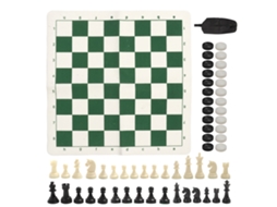 Set de Xadrez e Damas, Couro Imitado Pu, Portátil, Crianças e Adultos, Verde S/MARCA