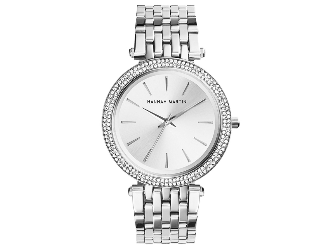 Relógio Feminino de Pulso de Quartzo com Pulseira de Aço Inoxidável e Pedras Preciosas Prata