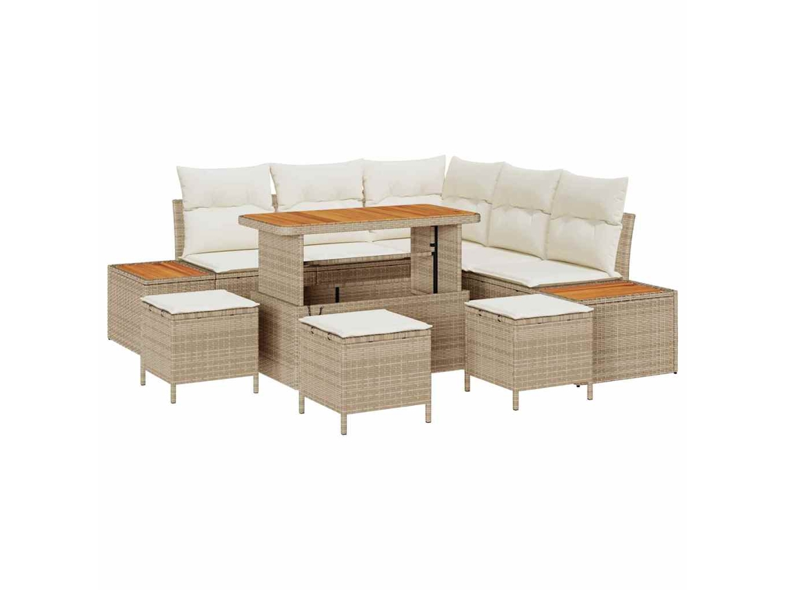 Conjunto 9 Conjunto De Sofá De Jardim Vidaxl Bege Vime Pe (110 X 55 X 71 Cm)