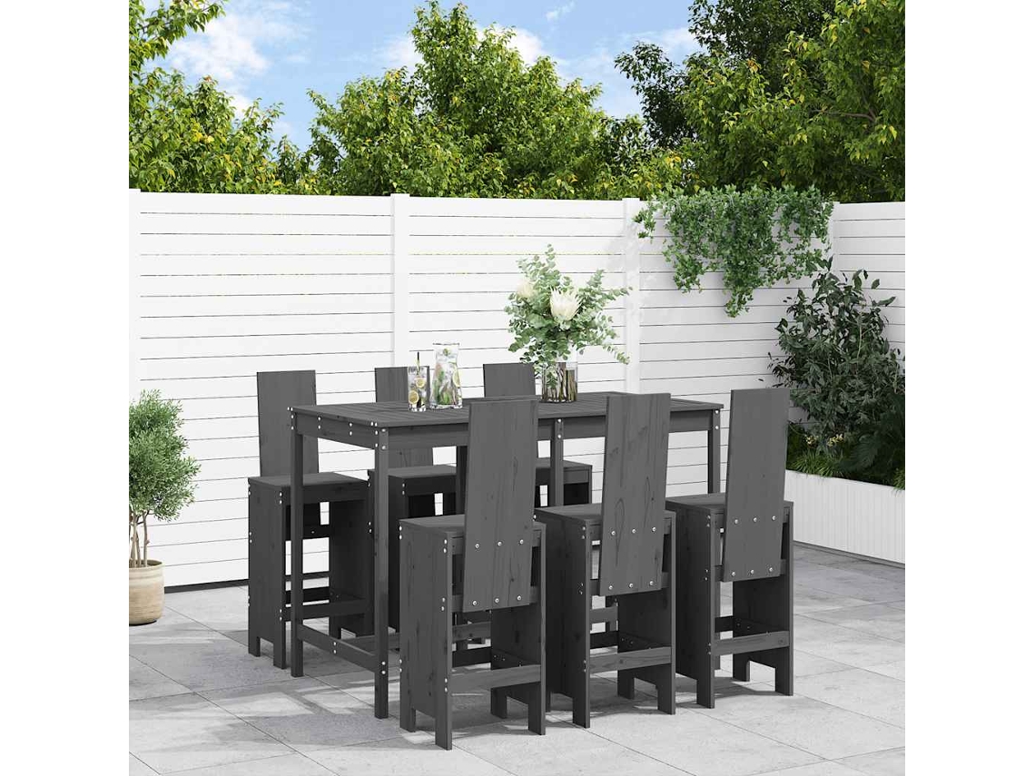 Vidaxl 7 Pcs Conjunto De Bar Para Jardim Pinho Maciço Cinzento