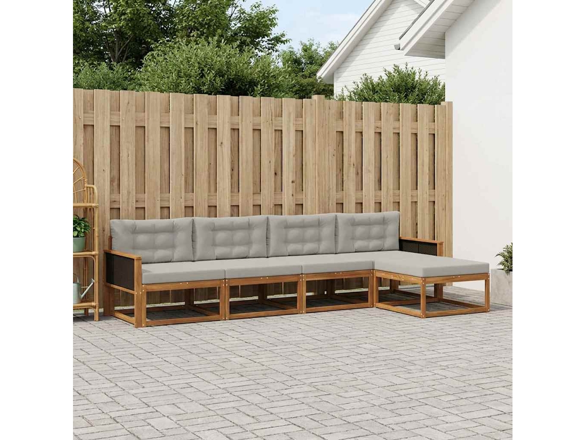 Vidaxl Conjunto De Sofás Para Exterior 5 Unid. Natural E Cinza Claro