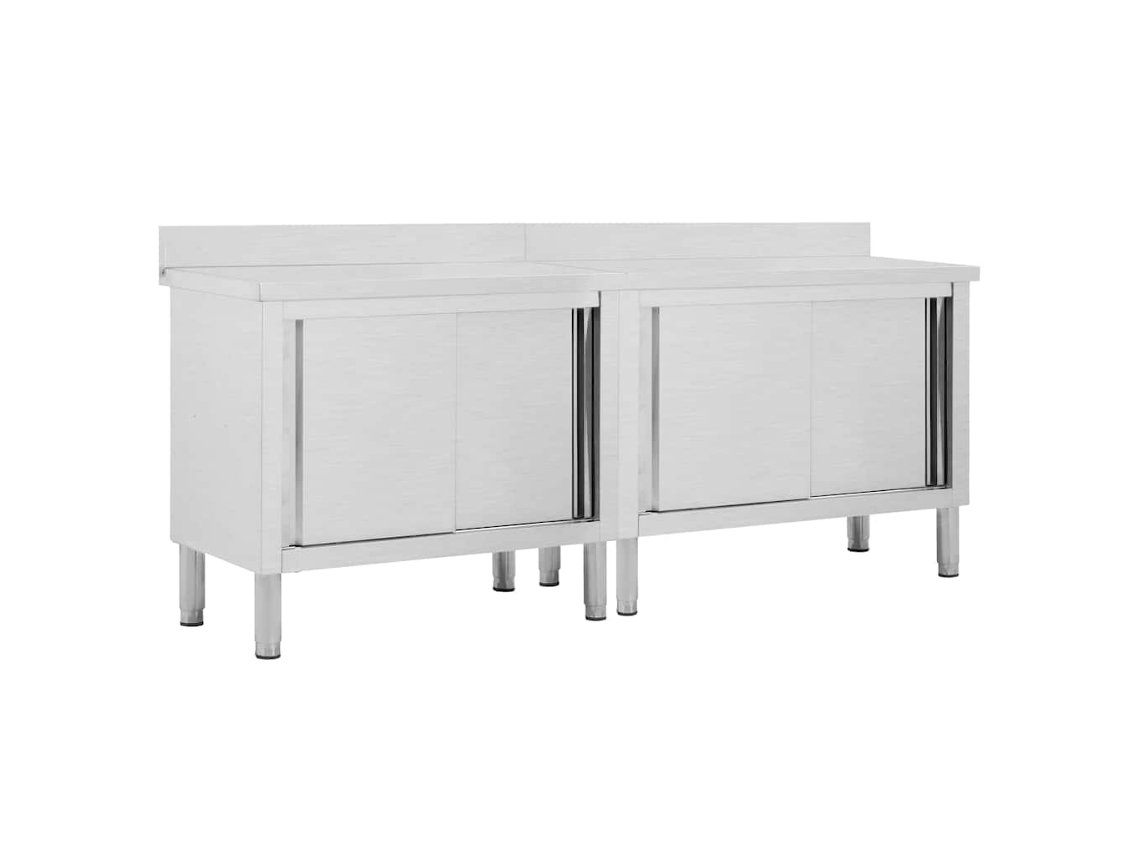 Vidaxl Mesas Trabalho C/ Portas Correr 2pcs 200x50x(95-97)cm Aço Inox.