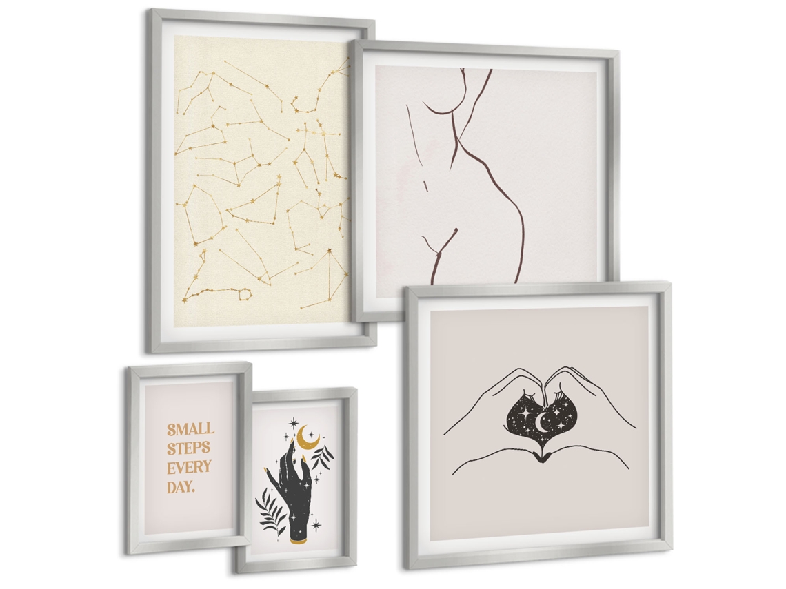 Conjunto De Pinturas Motivos Espaciais Minimalistas Espelharte (5 Peças)