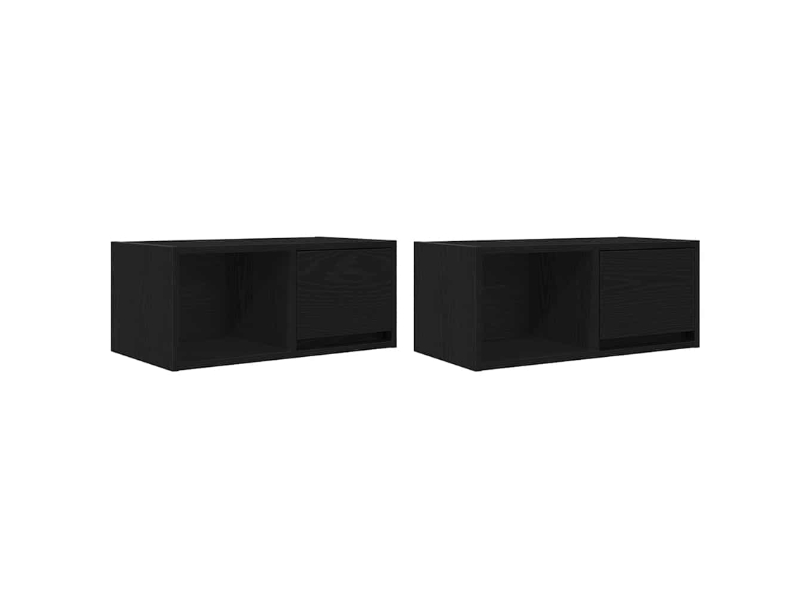 Conjunto de 2 Móveis de Tv Deriv. Madeira Carvalho Preto MAISON EXCLUSIVE (60x31x25,5 cm)