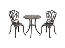 Conjunto de Móveis de Jardim 2 Lugares, 2 Cadeiras + Mesa Redonda em Estilo Retrô Charm em Alumínio Fundido. Bronze Ge