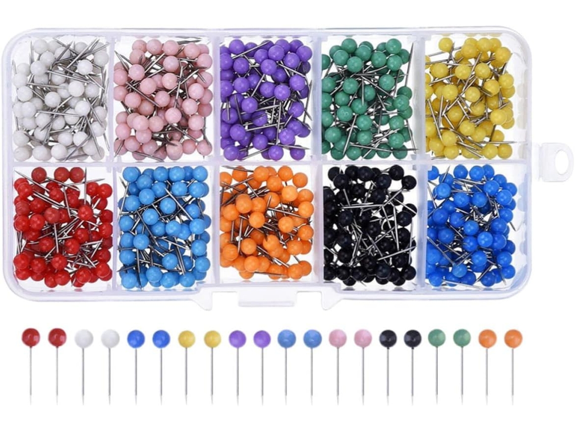 Fuoyloo 600 Alfinetes tradicionais multicoloridos para mapas e avisos, iluminação e instalações de armazenamento, acessórios práticos