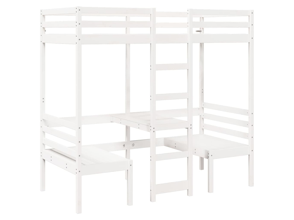 Cama Alta com Secretária e Cadeiras Pinho Maciço Branco MAISON EXCLUSIVE (80x200 cm)