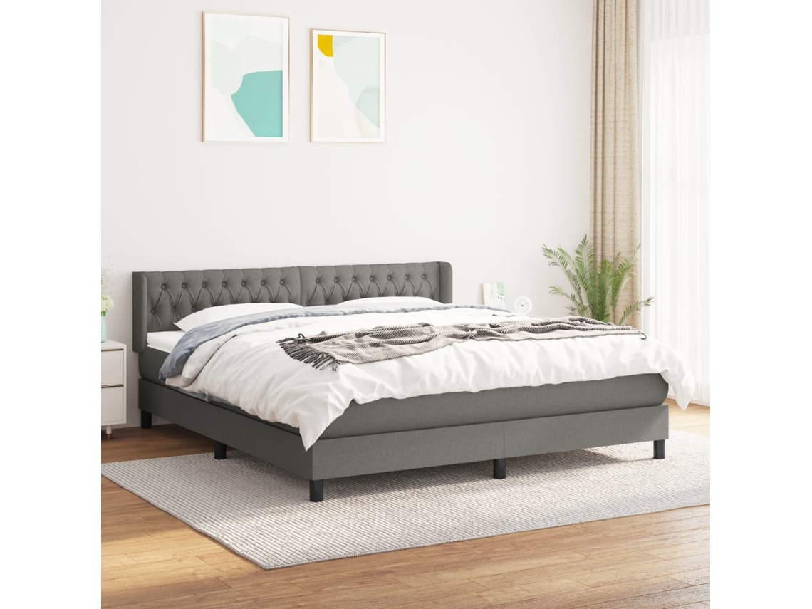 Vidaxl Cama Com Molas/colchão 180x200 Cm Tecido Cinzento-escuro