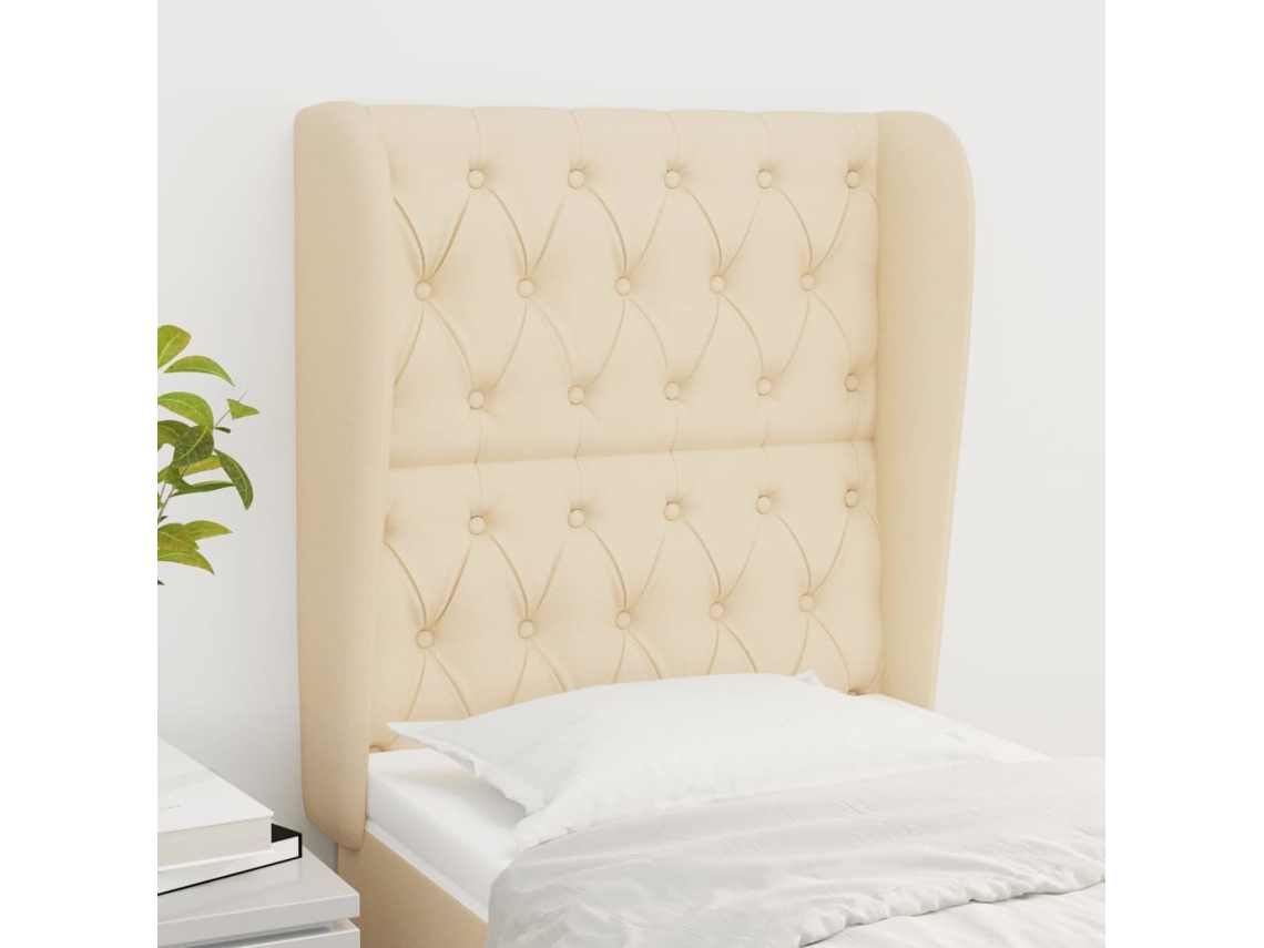 Vidaxl Cabeceira De Cama C/ Abas Tecido 83x23x118/128 Cm Creme