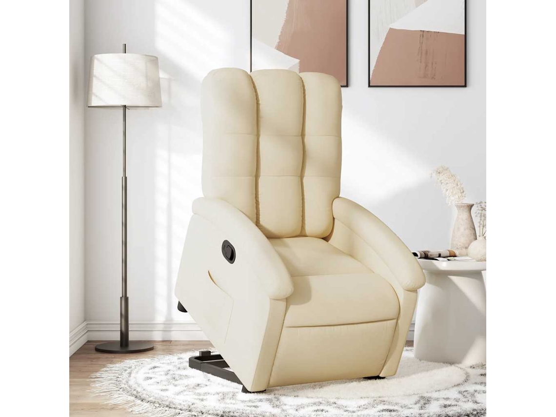 Vidaxl Poltrona Reclinável Elevatória Tecido Cor Creme