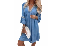2026 vestido Mini Boho de Manga 3/4 Con Cuello En V para Verano Vacaciones Playa Casual de Poliéster