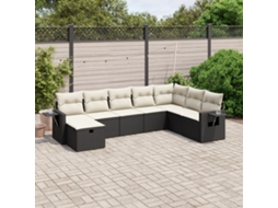 Vidaxl 8 Pcs Conjunto Sofás De Jardim Com Almofadões Vime Pe Preto