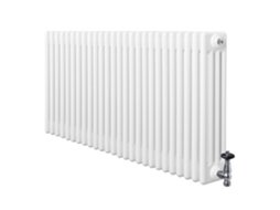 Radiador Tradicional 4 Colunas 600x1190 Mm Branco 1512w + Válvulas Termostáticas Cromadas – Aço Carbono, Suportes