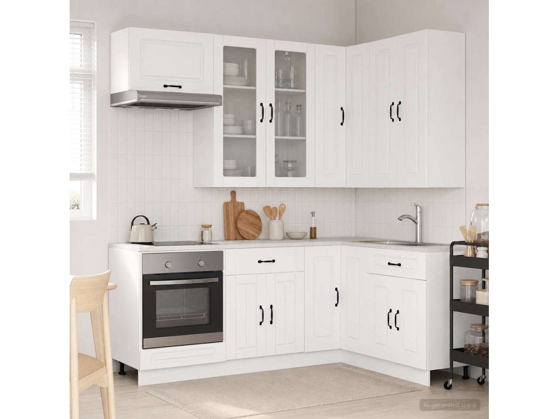 Vidaxl Unidade De Cozinha Kalmar 8 Unid. Branco Derivados De Madeira