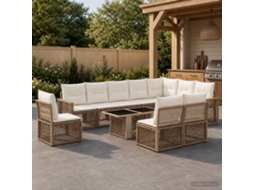 Vidaxl Conjunto De Sofá De Jardim 11 Unid. Bege E Branco Creme Vime Pe