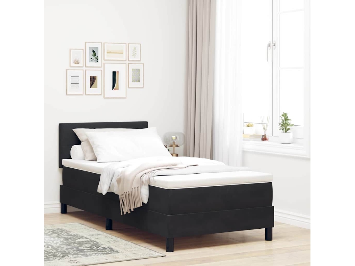 Vidaxl Cama Box Spring Led Com Cabeceira Preto 90 X 200 Cm Veludo