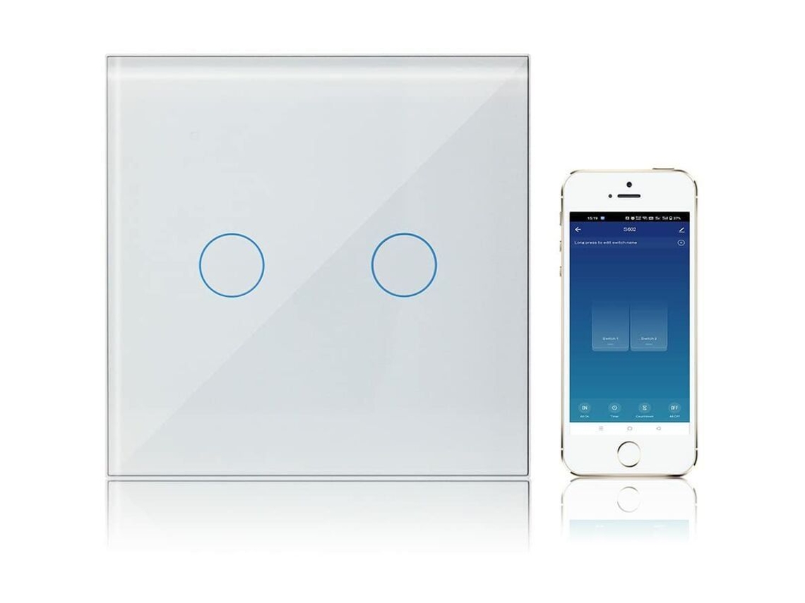 Interruptor Inteligente Wifi Touch 2 Gang 1 Way Compatível com Alexa Google Assistant Controle App Tuya