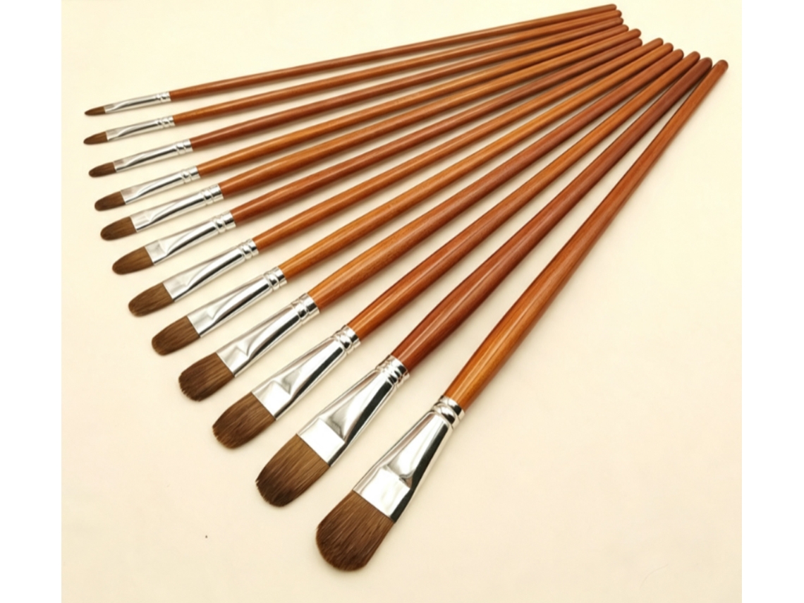 Conjunto De 12 Pincéis De Ponta Arredondada E Cerdas Macias – Adequados Para Aquarela, Guache, Tinta A Óleo E Tinta Acrílica.