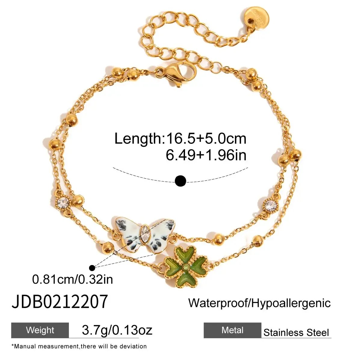 Pulseira Com Pingente De Flor, Borboleta E Libélula, Bijuteria Banhada A Ouro.