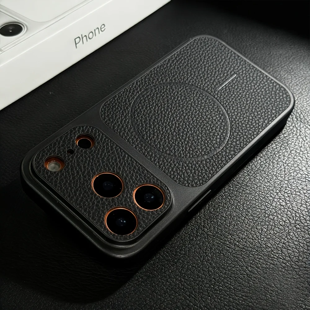 Capa Magnética Para Iphone 14 Pro Max (preta), Compatível Com Magsafe E Carregamento Sem Fio Em Couro Sintético.