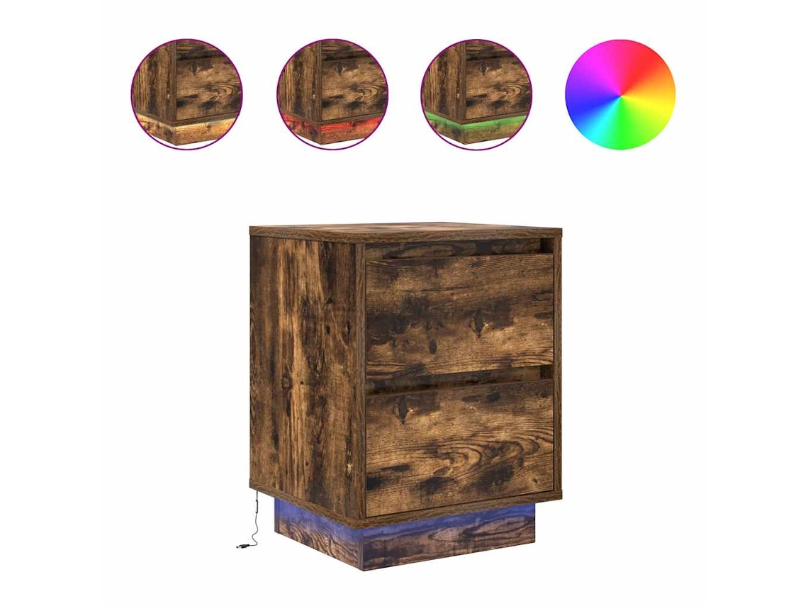 Mesa de Cabeceira com Luzes Led Carvalho Fumado MAISON EXCLUSIVE (38x34x50 cm)