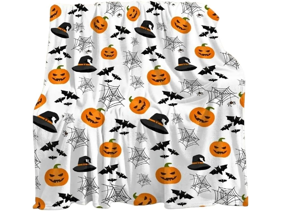 Manta de Halloween Syjym para Sofá Cama Outono Dia Ação Graças com Estampa Abóbora e Fantasma Cobertor, Macio,