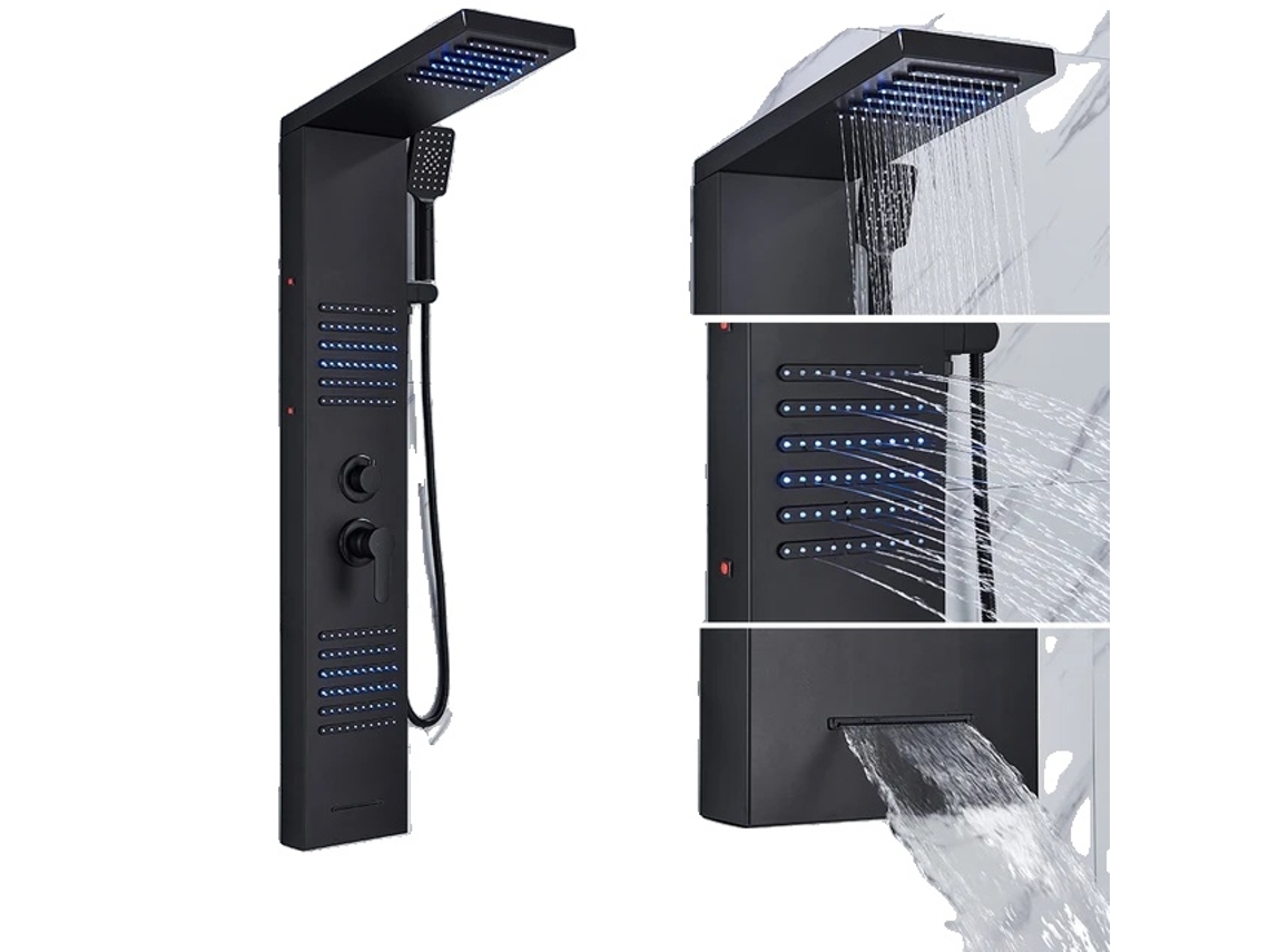 Coluna De Duche, Chuva Led, Jato De Massagem,preto Fosco 6004