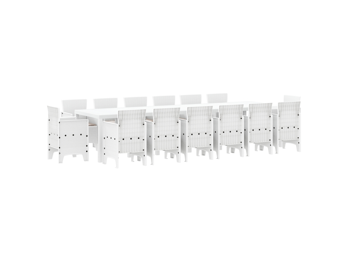 Conjunto 15 Conjunto De Jantar Para Jardim Vidaxl Branco Polipropileno (350 X 100 X 73 Cm)