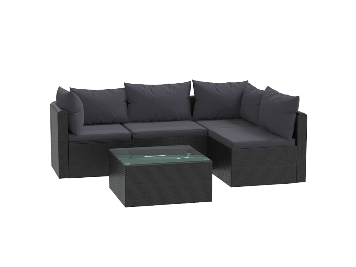 Maison Exclusive - 5 Pcs Conjunto Lounge De Jardim C/ Almofadões Vime Pe Preto
