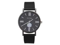Reloj De Pulsera Para Hombres De Cuarzo Con Correa De Malla Redonda Moda Simple Negro Plata