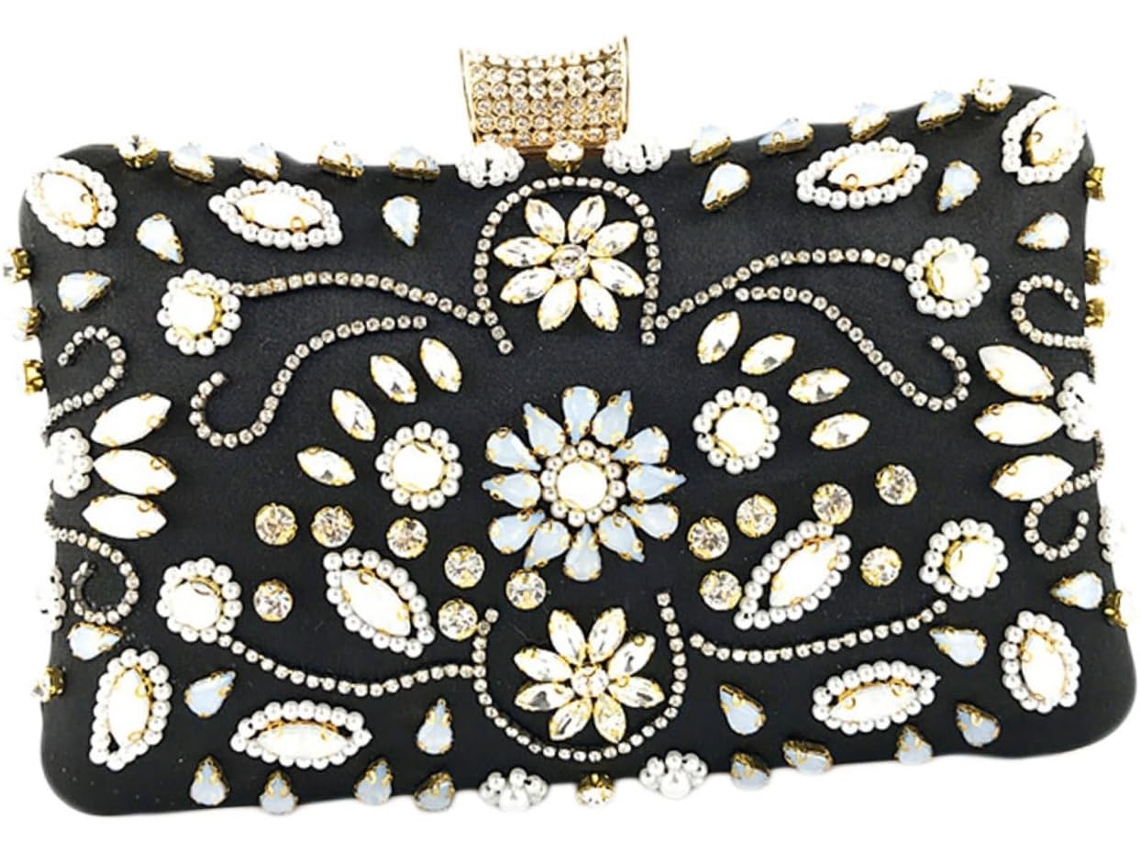 Bolsa De Mão Feminina Para Noite, Em Pérolas Sintéticas Incrustadas Com Cristais, Modelo Clutch/bolsa Tipo Carteira...