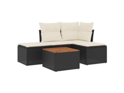 Conjunto 5 sofás de jardim com almofadões VIDAXL vime PE preto